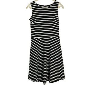 Talbots Fit & Flare Knit Dress - Stripe, Navy Blue & White, Petite Small, Pocket